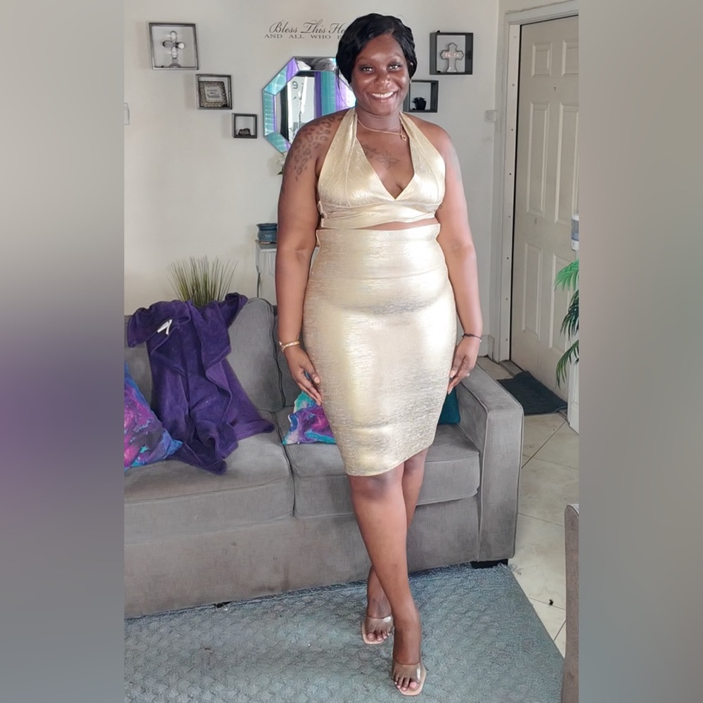 Gold Bandage skirt set